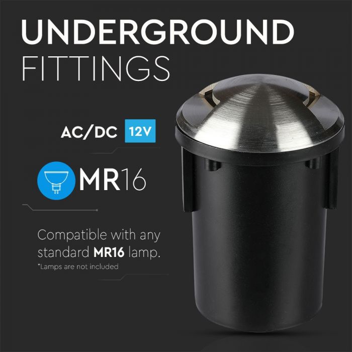 12V V-TAC aiavalgusti, roostevabast terasest korpus, süvistatav, 2 akent, MR16, IP67, max 20W, W2