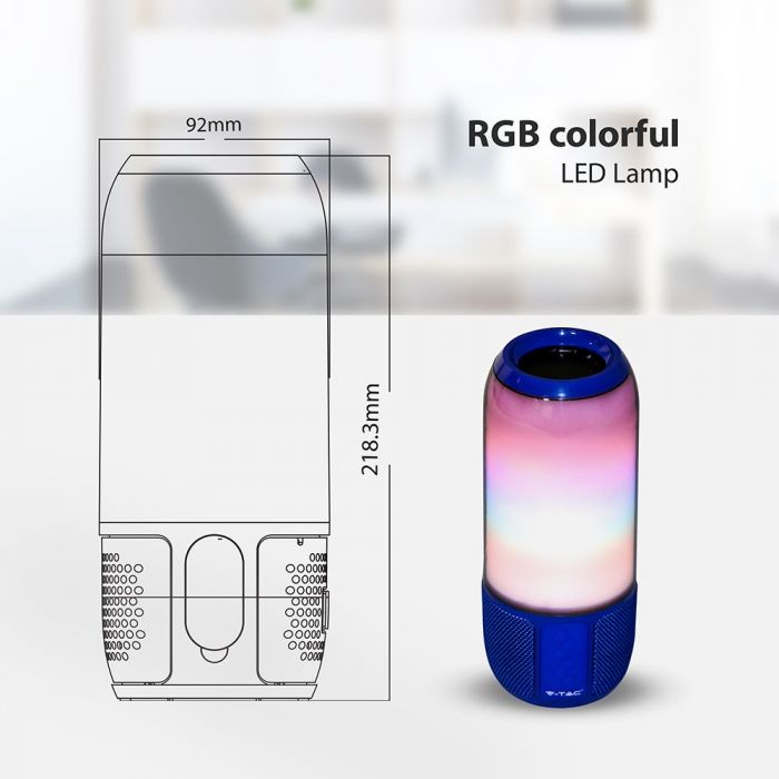 Беспроводная светодиодная колонка с BLUETOOTH, цветные RGB-подсветки, USB и слот для TF-карт, резиновое покрытие, V-TAC