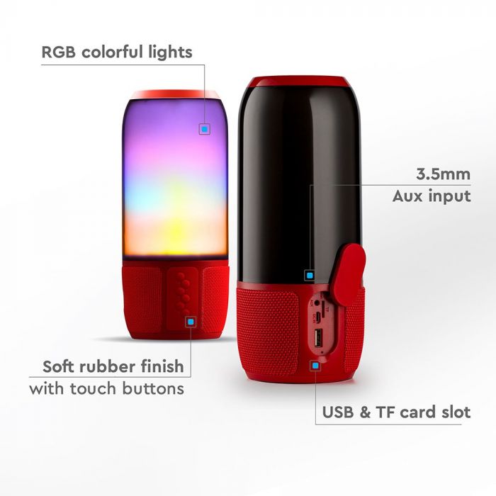 LED wireless speaker with BLUETOOTH, RGB colored lights, USB and TF card slot, rubber finish, V-TAC