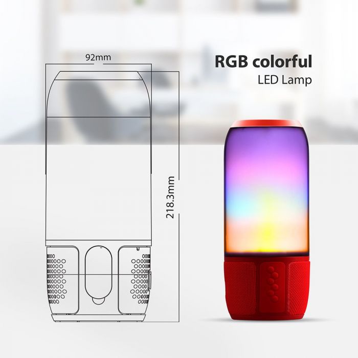 LED wireless speaker with BLUETOOTH, RGB colored lights, USB and TF card slot, rubber finish, V-TAC