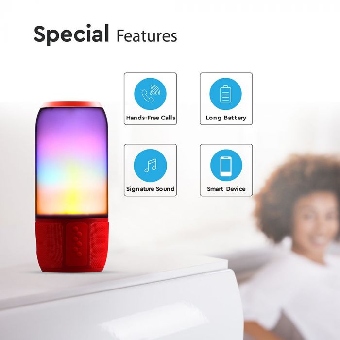 LED wireless speaker with BLUETOOTH, RGB colored lights, USB and TF card slot, rubber finish, V-TAC