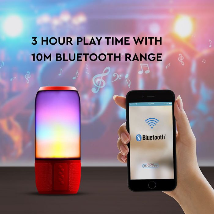 LED wireless speaker with BLUETOOTH, RGB colored lights, USB and TF card slot, rubber finish, V-TAC