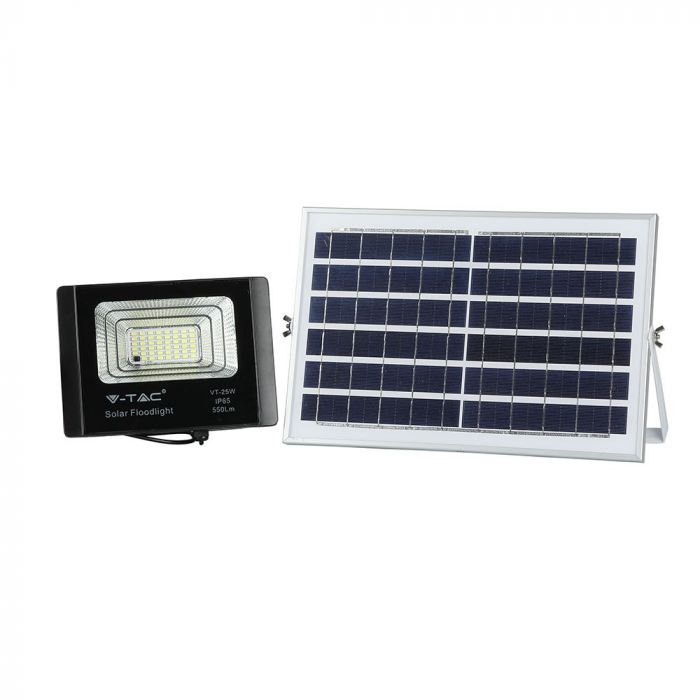 16W(1050Lm) LED Prožektors ar saules bateriju 10000mAh, V-TAC, IP65, melns korpuss, auksti balta gaisma 6000K