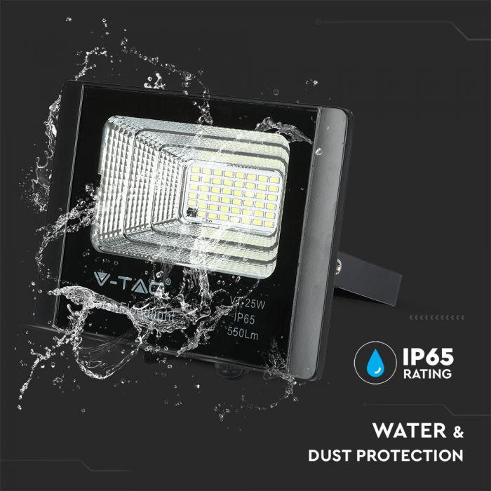 16W (1050Lm) LED Spotlight päikesepatareiga 10000mAh, V-TAC, IP65, must korpus, neutraalne valge valgus 4000K