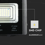 12W (550Lm) LED Spotlight med solcell 5000mAh, V-TAC, IP65, svart hölje, neutralt vitt ljus 4000K