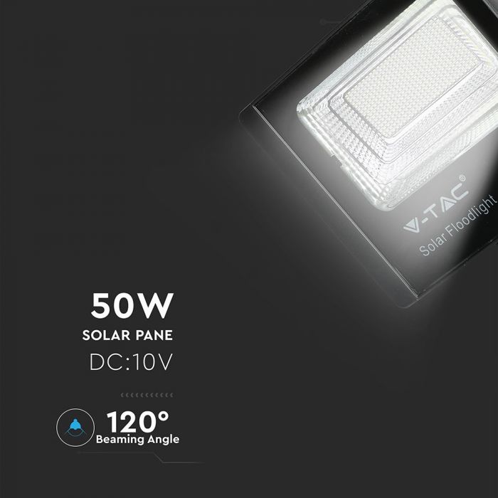 35W(2450Lm) LED Prožektors ar saules bateriju 15000mAh, V-TAC, IP65, melns korpuss, neitrāli balta gaisma 4000K