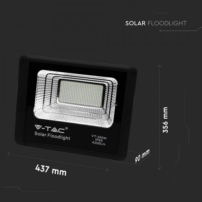 50W(4200Lm) LED Spotlight with solar battery 25000mAh, V-TAC, IP65, black body, neutral white light 4000K