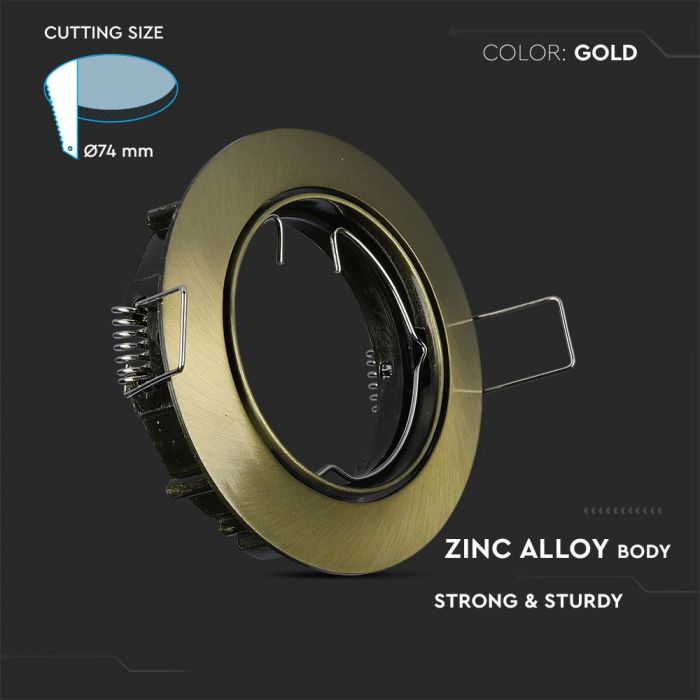 GU10 recessed frame/fixture, round, adjustable lighting angle, Ø82X25 mm, recessed Ø74 mm, brass, V-TAC