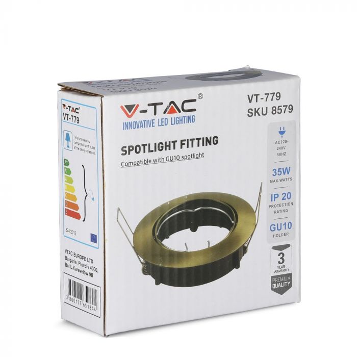 GU10 recessed frame/fixture, round, adjustable lighting angle, Ø82X25 mm, recessed Ø74 mm, brass, V-TAC