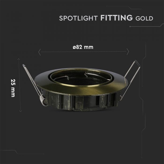 GU10 recessed frame/fixture, round, adjustable lighting angle, Ø82X25 mm, recessed Ø74 mm, brass, V-TAC