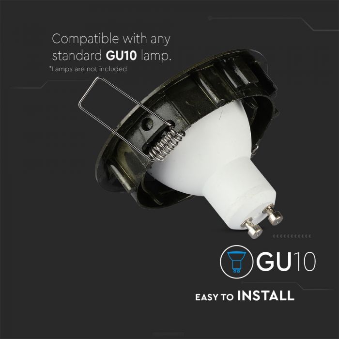 Встраиваемая рамка/светильник GU10, IP20, круглая, цинковый сплав, макс 35 Вт, V-TAC