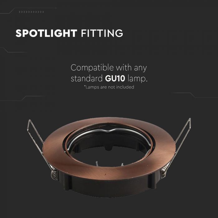 GU10 recessed frame/fixture, round, adjustable lighting angle, Ø82X25 mm, recessed Ø74mm, bronze, V-TAC