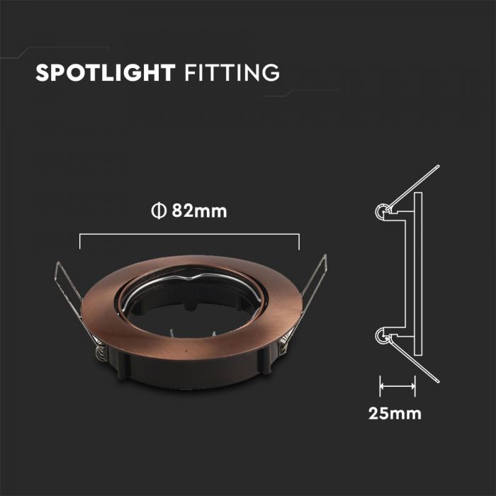 GU10 recessed frame/fixture, round, adjustable lighting angle, Ø82X25 mm, recessed Ø74mm, bronze, V-TAC
