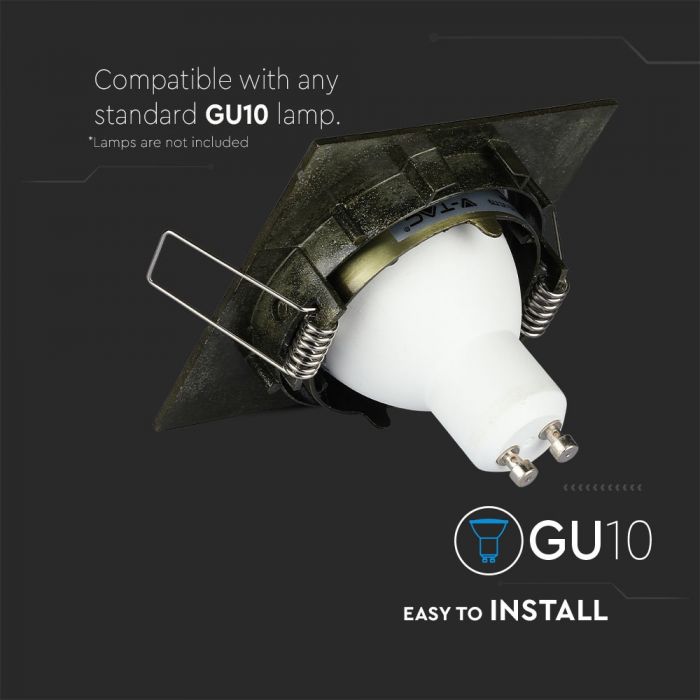 GU10 infälld ram/armatur, kvadratisk, justerbar ljusriktning, 80X80x25mm, infälld. Ø74mm, mässing, V-TAC