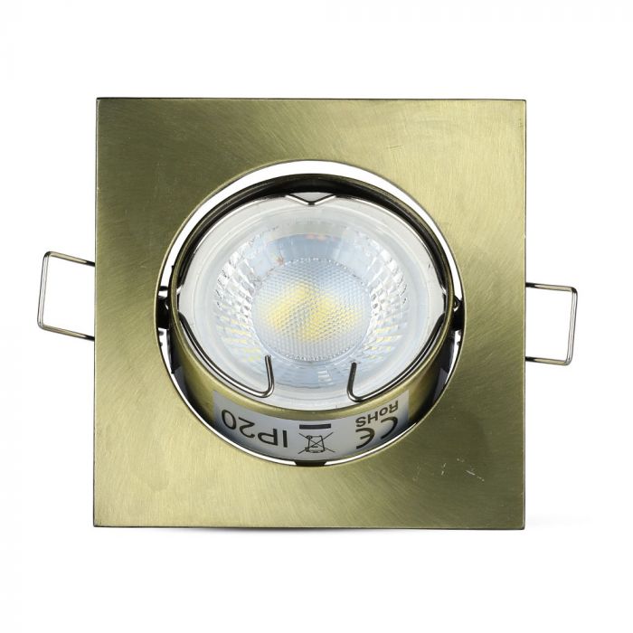 GU10 recessed frame/fixture, square, adjustable light direction, 80X80x25mm, recessed. Ø74mm, brass, V-TAC