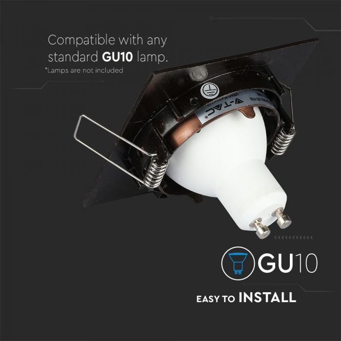GU10 süvistatud raam/valgusti, IP20, kandiline, tsinksulam, max 35W, V-TAC