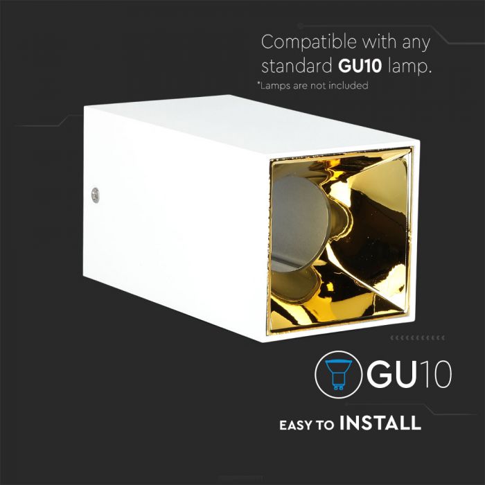 GU10 iebūvējams karkass/armatūra, IP20, kvadrāta formas, balts/zelta, max 35W, V-TAC