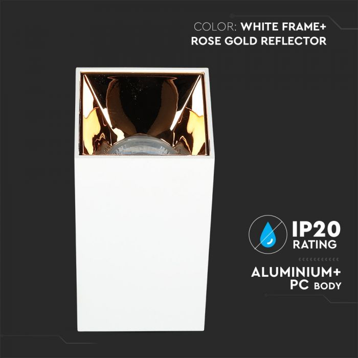GU10 recessed frame/fixture, IP20, square, white/rose gold, 74 x 74 x 140 mm, max 35W, V-TAC