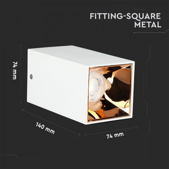 GU10 recessed frame/fixture, IP20, square, white/rose gold, 74 x 74 x 140 mm, max 35W, V-TAC