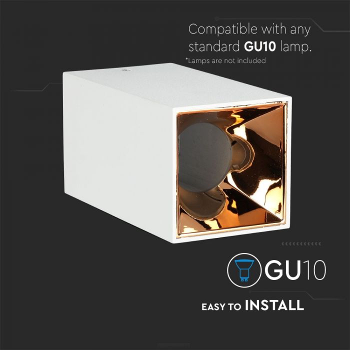 GU10 recessed frame/fixture, IP20, square, white/rose gold, 74 x 74 x 140 mm, max 35W, V-TAC