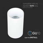GU10 virsapmetuma karkass/armatūra, IP20, apaļas formas, balts/balts,  Ø80x140mm,  max 35W, V-TAC