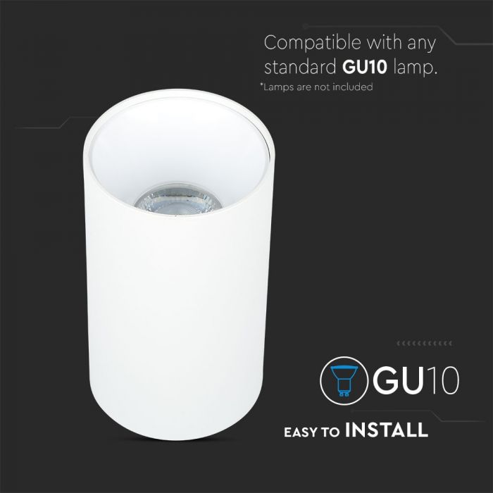 GU10 virsapmetuma karkass/armatūra, IP20, apaļas formas, balts/balts,  Ø80x140mm,  max 35W, V-TAC