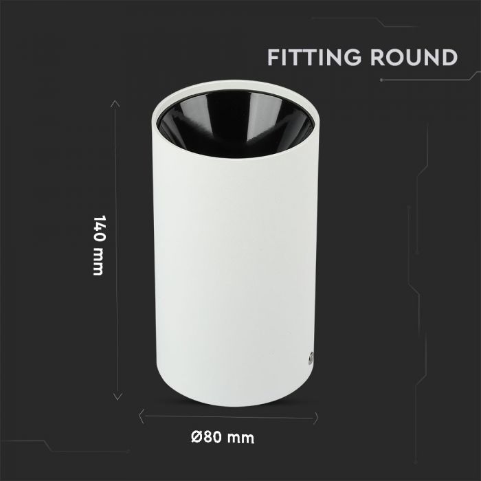 GU10 toppram/armatur, IP20, rund, vit/svart, Ø80x140mm, max 35W, V-TAC