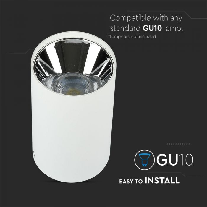 Верхняя рамка/светильник GU10, IP20, круглая, белый/хром, Ø80x140 мм, макс 35 Вт, V-TAC