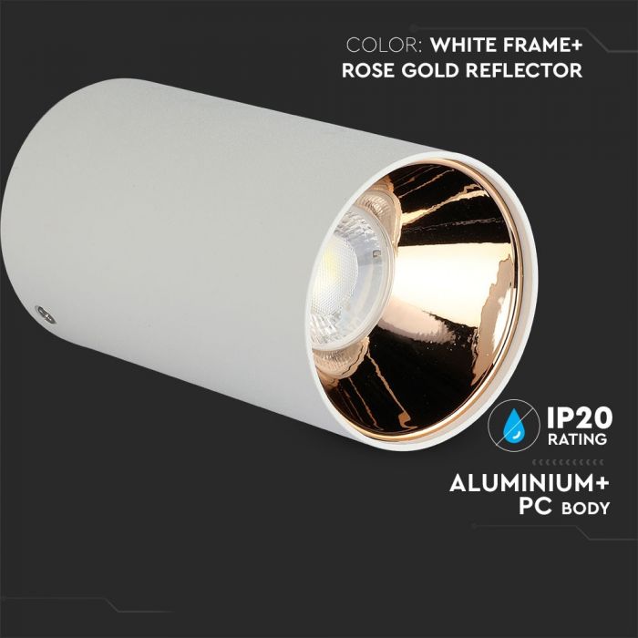 GU10 toppram/armatur, IP20, rund, vit/roséguld, Ø80x140mm, max 35W, V-TAC