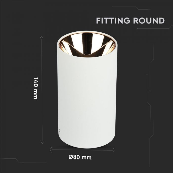 GU10 toppram/armatur, IP20, rund, vit/roséguld, Ø80x140mm, max 35W, V-TAC
