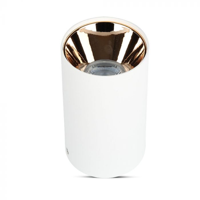 Верхняя рамка/светильник GU10, IP20, круглая, белый/розовое золото, Ø80x140 мм, макс 35 Вт, V-TAC