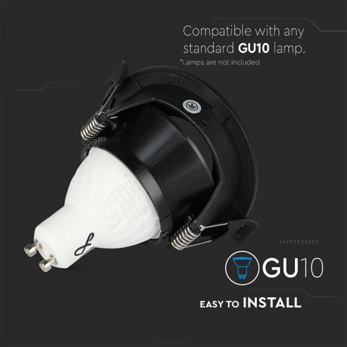 GU10 built-in frame/fixture, IP20, round shape, black/black, max 35W, V-TAC