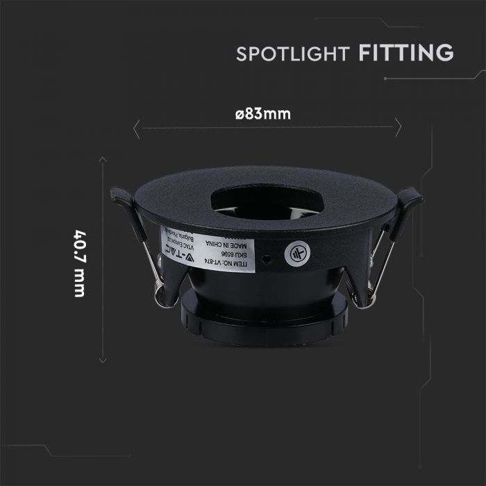 GU10 built-in frame/fixture, IP20, round shape, black/black, max 35W, V-TAC