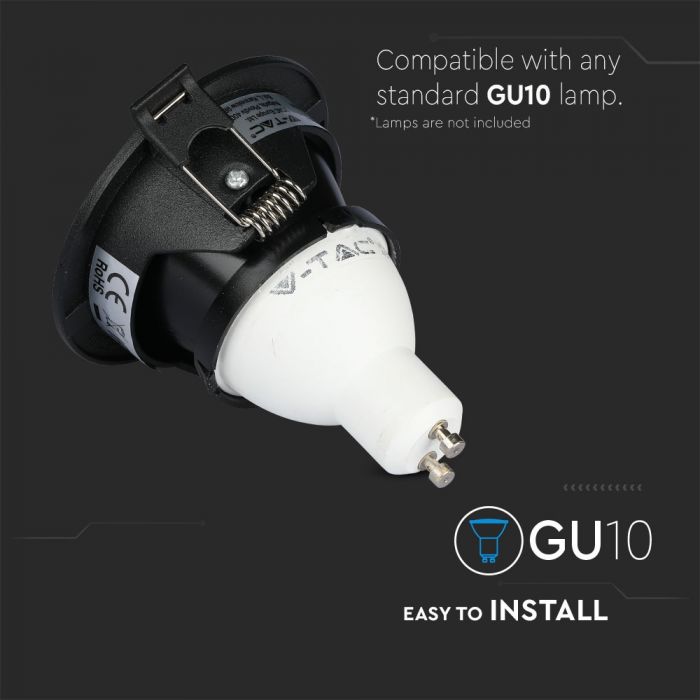 GU10 built-in frame/fixture, IP20, round shape, black/black, max 35W, V-TAC