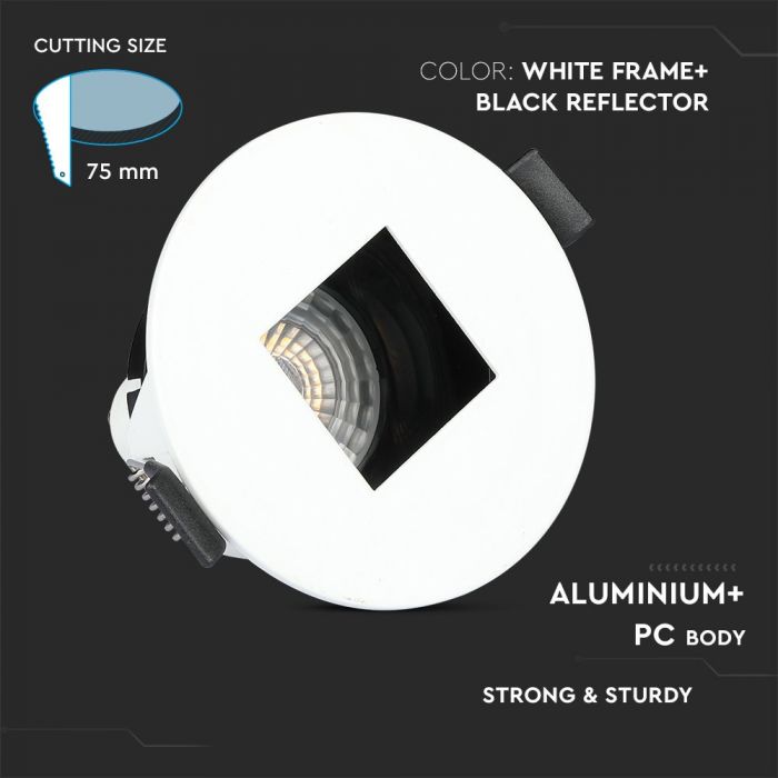 GU10 recessed frame/fixture, round, adjustable light direction, Ø83X40,7mm, recessed. Ø75mm, white/black, V-TAC