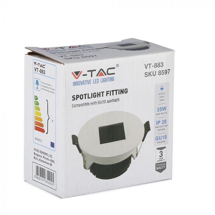 GU10 recessed frame/fixture, round, adjustable light direction, Ø83X40,7mm, recessed. Ø75mm, white/black, V-TAC