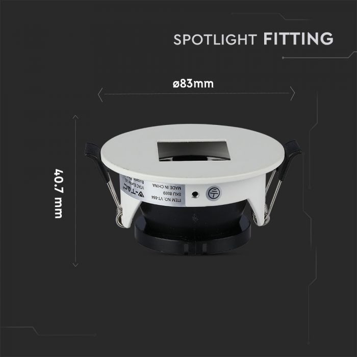 GU10 infälld ram/armatur, rund, justerbar ljusriktning, Ø83X40,7mm, infälld. Ø75mm, vit/svart, V-TAC