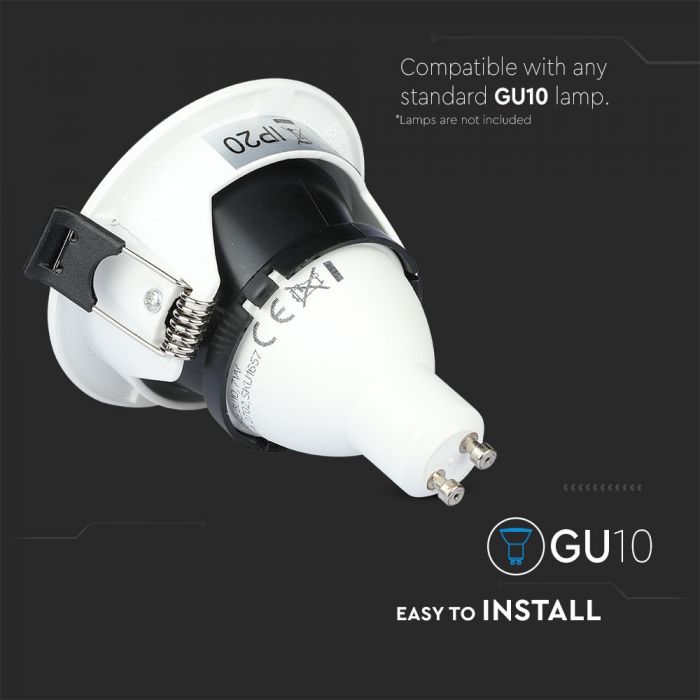 GU10 iebūvējams karkass/armatūra, IP20, apaļas formas, balts/melns, max 35W, V-TAC