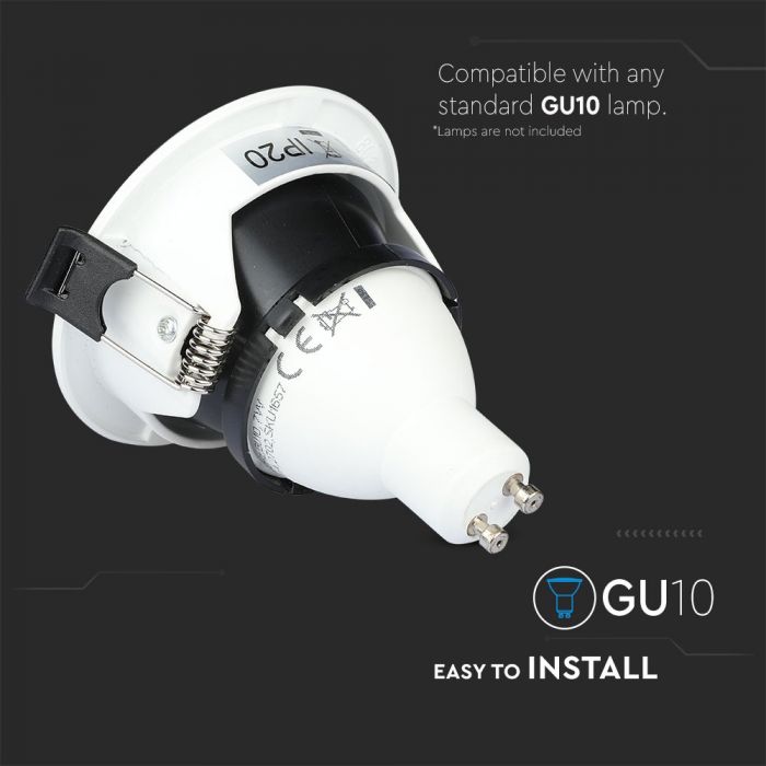 GU10 recessed frame/fixture, round, adjustable light direction, Ø83X40,7mm, recessed. Ø75mm, white/black, V-TAC