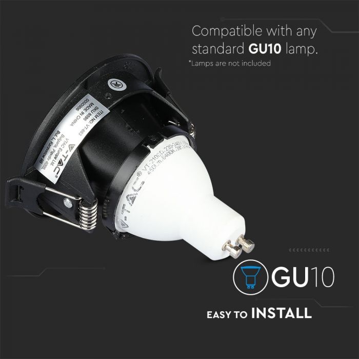 GU10 süvistatav raam/valgusti, IP20, ümmargune, must/must, max 35W, V-TAC