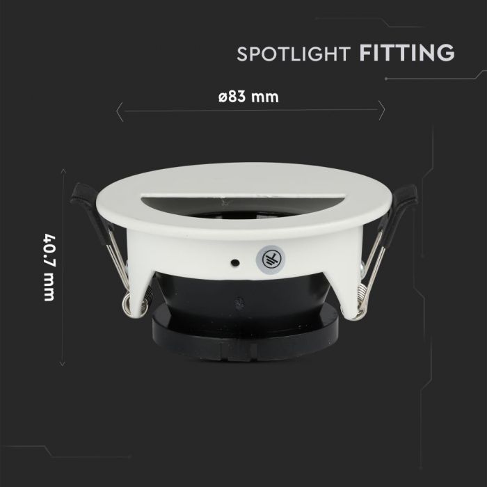 GU10 infälld ram/armatur, rund, justerbar ljusriktning, Ø83X40,7mm, infälld. Ø75mm, vit/svart, V-TAC