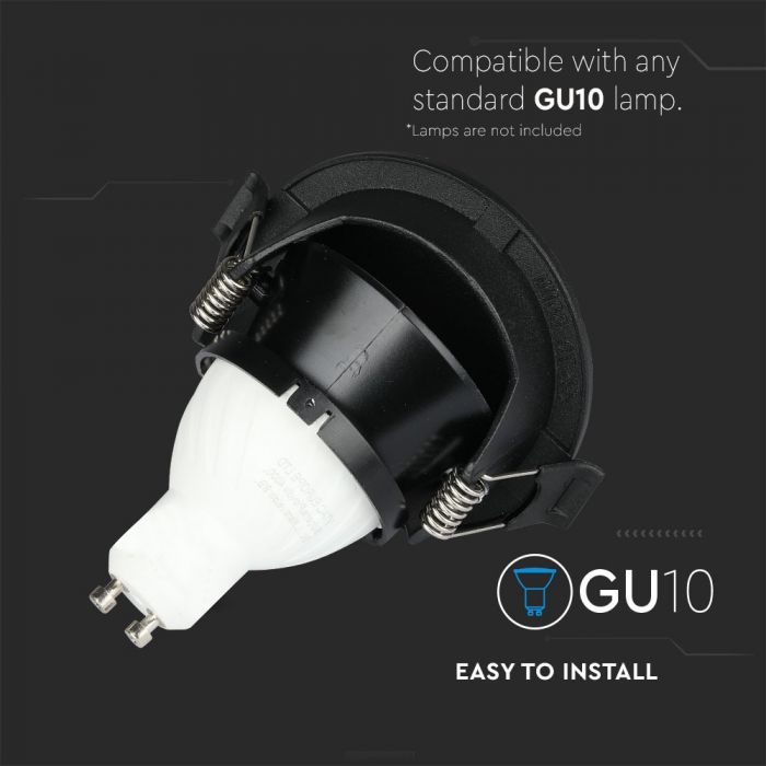 GU10 built-in frame/fixture, IP20, round shape, black/black, max 35W, V-TAC