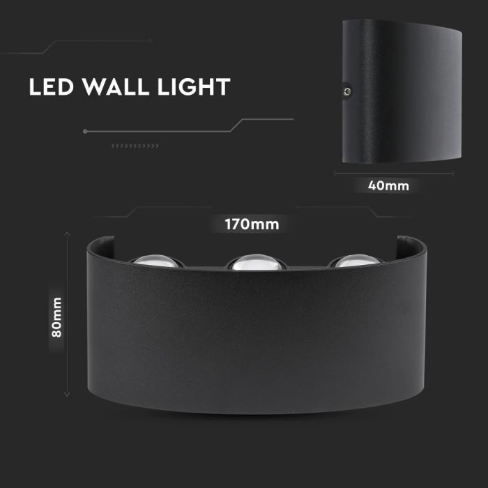 6W(540Lm) LED-frontarmatur, V-TAC, IP54, svart, varmvitt ljus 3000K