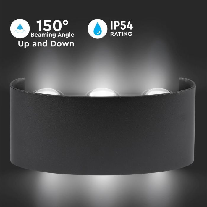 6W(540Lm) LED-frontarmatur, V-TAC, IP54, svart, varmvitt ljus 3000K