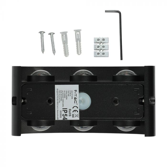 6W(540Lm) LED-frontarmatur, V-TAC, IP54, svart, varmvitt ljus 3000K