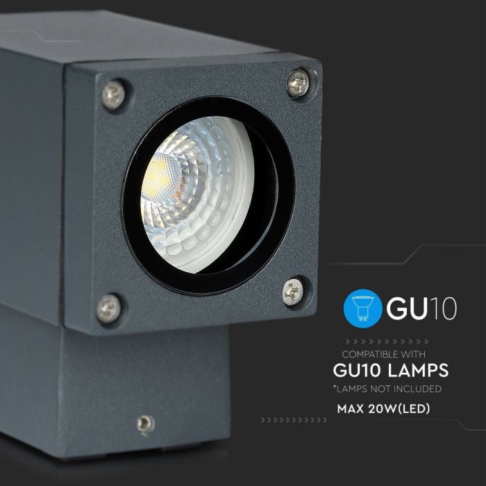 Facade lamp frame for GU10 bulb, max 60W, dark grey, IP44, V-TAC
