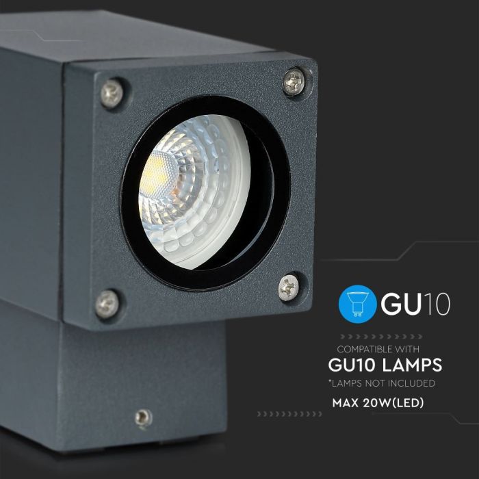 SUPERACTION_V-TAC Fasadlampram med 1xGU10LED-lampa (glödlampa ingår ej), mörkgrå, IP44