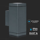 V-TAC Tvåvägs fasadlampram med 2xGU10 LED-lampor (glödlampor ingår ej), mörkgrå, IP44