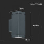 V-TAC Two-way Facade lamp frame with 2xGU10 LED bulbs (bulbs not included), dark grey, IP44