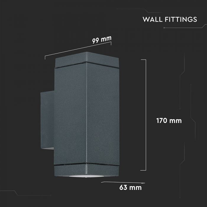 V-TAC Two-way Facade lamp frame with 2xGU10 LED bulbs (bulbs not included), dark grey, IP44